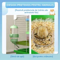 PawHut Cușcă pentru Hamsteri cu 5 Niveluri, cu Tuburi, Căsuță, Rezervor și Roată, din Oțel, PP și PS, 59x36x69 cm, Verde și Alb(m-5)