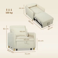 HOMCOM Sillón Cama Individual 3 en 1 Sofá Cama Plegable con Respaldo Ajustable y Cojín para Salón 74x85,5x82 cm Beige(m-3)
