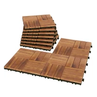 Outsunny Set de 10 Piezas Baldosas de Exterior de Madera 31x31 cm 0,91 m² Suelo de Jardín Exterior Antideslizantes Marrón Oscuro(m-11)