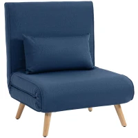 HOMCOM Sofá Cama Individual Plegable con Respaldo Ajustable 5 Posiciones Sillón Cama Tapizado con Cojín 72x75x85 cm Azul(m-1)