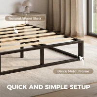 HOMCOM Cadre de Lit 140 x 190 cm avec Sommier, Lit Double avec Pochette de Rangement, Support à Lattes en Bois, Noir(m-8)