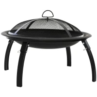 Outsunny Brasero Exterior Ø55 cm Chimenea Hoguera Portátil para Calefacción Barbacoa Terraza Patio Camping Jardín con Cubierta de Malla Atizador de Fuego Negro(m-11)