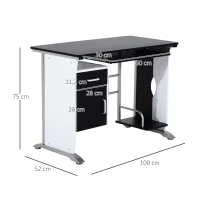 Vinsetto Scrivania per Computer con Ripiano, Cassetto e Armadietto, in MDF e Ferro, 100x52x75 cm, Bianca e Nera(m-3)