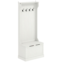 HOMCOM Perchero Zapatero con Banco de Almacenamiento 4 Ganchos Estilo Moderno 71,5x39,5x170 cm Blanco