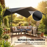 Outsunny Pérgola de Jardín 3x3 m con Dosel UPF30+ Estructura de Metal Galvanizado Techo Inclinado Pabellón para Exterior Gris(m-6)