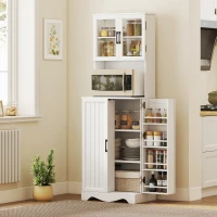 HOMCOM Mobile Dispensa Cucina con 2 Armadietti e 8 Ripiani, in Legno e Acrilico, 60x39.5x179.6 cm, Bianco(m-10)