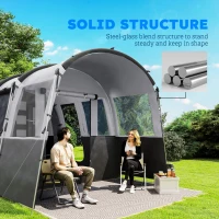 Outsunny 4 Person Camping Tent, Waterproof Family Tent, Tunnel Design, 4 Large Windows, Sleeping Cabins 3000mm Water Column Grey(m-7)