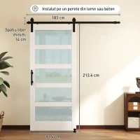 HOMCOM Ușă Glisantă 91,4 x 213,4 cm cu Kit, Panouri din Sticlă, Aspect Lemn Alb(m-3)