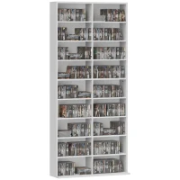 HOMCOM DVD-Regal, CD-Aufbewahrungsregal, 14 anpassbare Regale, 18 Fächer, 175 cm, Blu-ray-Regal, Spanplatte, Weiß(m-12)
