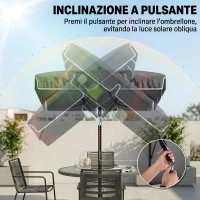 Outsunny Ombrellone da Giardino Rettangolare 2x1.3 m con Inclinazione Regolabile e Palo in Alluminio, Grigio e Nero(m-6)