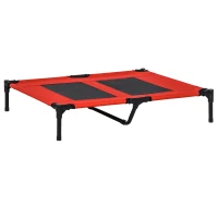 PawHut Lettino per Cani Grandi Rialzato con Tessuto a Rete, Peso Massimo 30kg, 91.5x76.2x18 cm, Rosso(m-1)