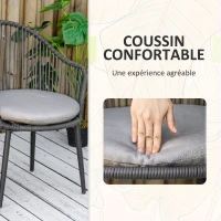 Outsunny Ensemble de jardin salon de jardin en résine tressée cadre en acier 2 fauteuils + 1 table basse coussins inclus gris(m-5)