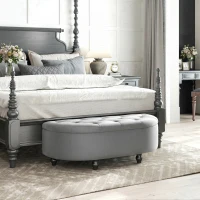 HOMCOM Hocker mit Stauraum, Sitztruhe, gepolstert, soft-close Deckel, Samtoptik, 120 x 46 x 42 cm, Dunkelgrau(m-10)