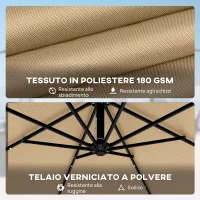 Outsunny Ombrellone a Sbalzo con 32 Luci LED Solari e Manovella, in Metallo e Poliestere, 330x295x245 cm, color Cachi(m-8)
