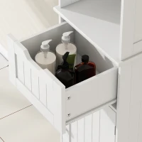 HOMCOM Mobile Colonna Bagno in Legno con 2 Armadietti con Sensore, Ripiano Aperto e Cassetto, 40x30x170 cm, Bianco(m-9)