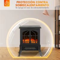 HOMCOM Chimenea Eléctrica de Pie  900/1800W Efecto Llama 3D Termostato Ajustable Ventanas Visibles para 15-30 ㎡ Negro(m-7)