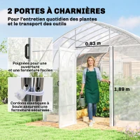 Outsunny Serre Tunnel de Jardin 12m² Film PO Anti-goutte Acier Galvanisé 25mm Structure Renforcée 2 Portes Battantes Transparent(m-6)