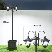 Outsunny Lampadaire Extérieur sur Pied à 3 Têtes avec Bac à Fleurs, Capteur Automatique Crépuscule à L'aube, 52x52x185cm, Noir(m-3)