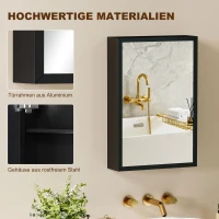 kleankin Spiegelschrank, Badschrank, 3 Regalfächer, Edelstahl, 40x12x60cm, Schwarz(m-8)
