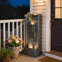 Outsunny Fontaine de jardin extérieure cascade 3 niveaux fontaine eau jardinière et mur d'eau moderne lumineuse 24 LED 101cm gris(m-9)