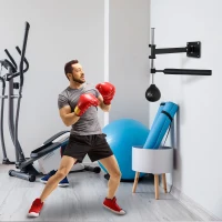 HOMCOM Speed Bag a Parete per Boxe e MMA ad Altezza Regolabile con Asta, in Acciaio e PU, 79x72x20 cm, Nero(m-10)