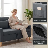 HOMCOM Sofá de 2 Plazas Tapizado en Lino Sintético con Espacio de Almacenaje 2 Almohadas y Patas de Madera 135x71x84 cm Gris(m-7)