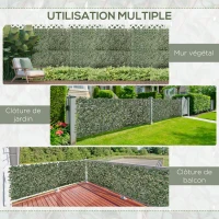 Outsunny Lot de 4 Haies Artificielles de Lierre Extensible, Feuilles Murale Brise-vue en Polyester Osier, 200 x 100 cm, Vert(m-6)