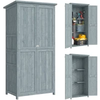 Outsunny Gartenschrank Holz wetterfest Geräteschuppen mit Doppeltür Magnetverschluss für Garten Terrrasse 85 x 54 x 170 cm Grau(m-12)