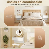 HOMCOM Juego de 2 Mesitas de Noche Flotantes con Cajón Montado en la Pared para Dormitorio 40x35x36,2 cm Blanco Brillo(m-7)