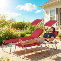 Outsunny Outdoor Foldable Sun Lounger Set of 2, 4 Level Adjustable Backrest Reclining Sun Lounger Chair with Angle(m-10)