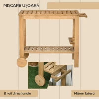 Outsunny Cărucior de Servire pentru Grădină din Lemn de Brad, Cărucior cu Rafturi și Suport pentru Sticle, 95x47x74 cm, Natural(m-5)