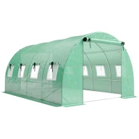 Outsunny Gewächshaus ca. 4 x 3 x 2 m Foliengewächshaus mit Rollbar 2 Reißverschlusstür & 8 Netzfenster Stützstangen Grün(m-1)