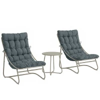 Outsunny 3 Piece Garden Bistro Set, Round Outdoor Bistro Table and Chairs Set for 2 with Texteline Seat and Cushions, Dark Grey(m-1)