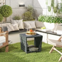 Outsunny Side Table 2-Tier Outdoor Coffee Table with Storage Shelf PS Wood Slat Top/Grey(m-2)