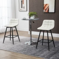 HOMCOM Conjunto de 2 Taburetes Altos de Cocina con Respaldo Carga 120 kg para Bar Salón Comedor Crema(m-10)