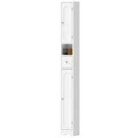 HOMCOM Badezimmerschrank schmaler Badschrank mit Schublade gewölbten Türen offenem Fach verstellbare Ablage 20x20x185 cm Weiß(m-11)