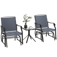 Outsunny Glider Rocking Chair & Table Set 2 Single Seaters Rocker Garden Swing Chair Patio Furniture Bistro Set Grey(m-1)