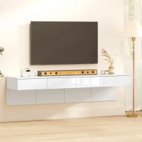 HOMCOM Juego de 2 Mesitas de Noche Flotantes con Cajón Montado en la Pared para Dormitorio 40x35x36,2 cm Blanco Brillo(m-9)