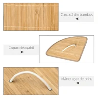 HOMCOM Coș pentru rufe cu capac triunghiular din bambus și țesătură, 38x38x57cm, culoare lemn(m-6)