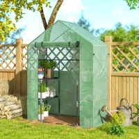 Outsunny Seră de Grădină cu 2 Rafturi pe 3 Niveluri și Intrare cu Fermuar, din Oțel și PE, 142x73x195 cm, Verde(m-8)