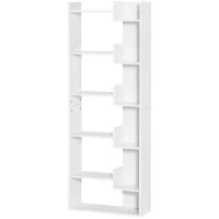HOMCOM Estantería de 6 Niveles Librería Vertical de Forma Irregular Diseño Moderno Sistema Antivuelco 60x21x162,5 cm Blanco(m-12)