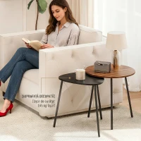 HOMCOM Set 2 Mese de Cafea Suprapozabile cu Cadru din Metal pentru Living și Birou, Nuc și Negru(m-7)
