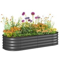 Outsunny Hochbeet Pflanzenbeet, modulares Hochbett, geschützte Kanten, Design ohne Boden,  150 x 62 x 30 cm, Dunkelgrau(m-12)
