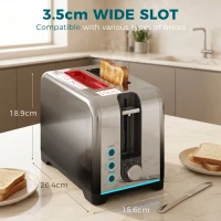 HOMCOM 2 Slice Toaster with 7 Browning Levels, Reheat, Defrost and Cancel Functions(m-4)