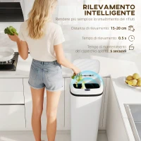 HOMCOM Pattumiera con Sensore a Infrarossi da 50L con 2 Modalità di Apertura, Superficie Anti-impronte, Bianco(m-4)