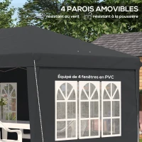 Outsunny Tonnelle pop-up pliante - tente de réception - 3 x 6 m 3 cotés démontables noir(m-8)