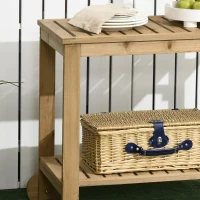 Outsunny Carrello Portavivande da Giardino in Legno con 2 Ripiani e Portabottiglie, 95x47x74 cm, Color Legno(m-8)