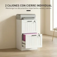 HOMCOM Mueble Archivador con 2 Cajones Cajonera para Escritorio con Cerraduras Rieles Colgantes Ajustables para A4 Blanco(m-6)