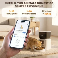 PawHut Distributore Automatico Cibo Gatti e Cani 4L WiFi 2.4G, App Controllo con Telecamera, Ciotola, Bianco(m-5)