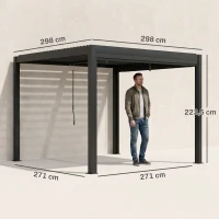 Outsunny Pergola bioclimatique extérieur en aluminium 3 x 3 m avec rideaux, système de drainage caché, gris(m-3)